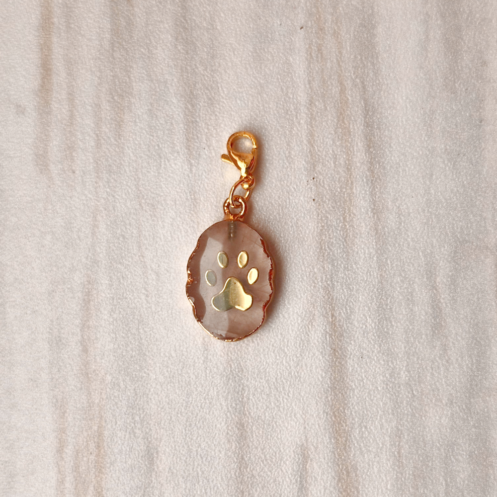 Paw Print on Pink Quartz Charm