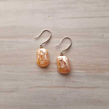 Rectangular Peach Keshi Pearl Single Drop Earrings