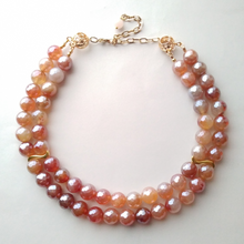 Pearlized Peach Agate Double Strand Necklace