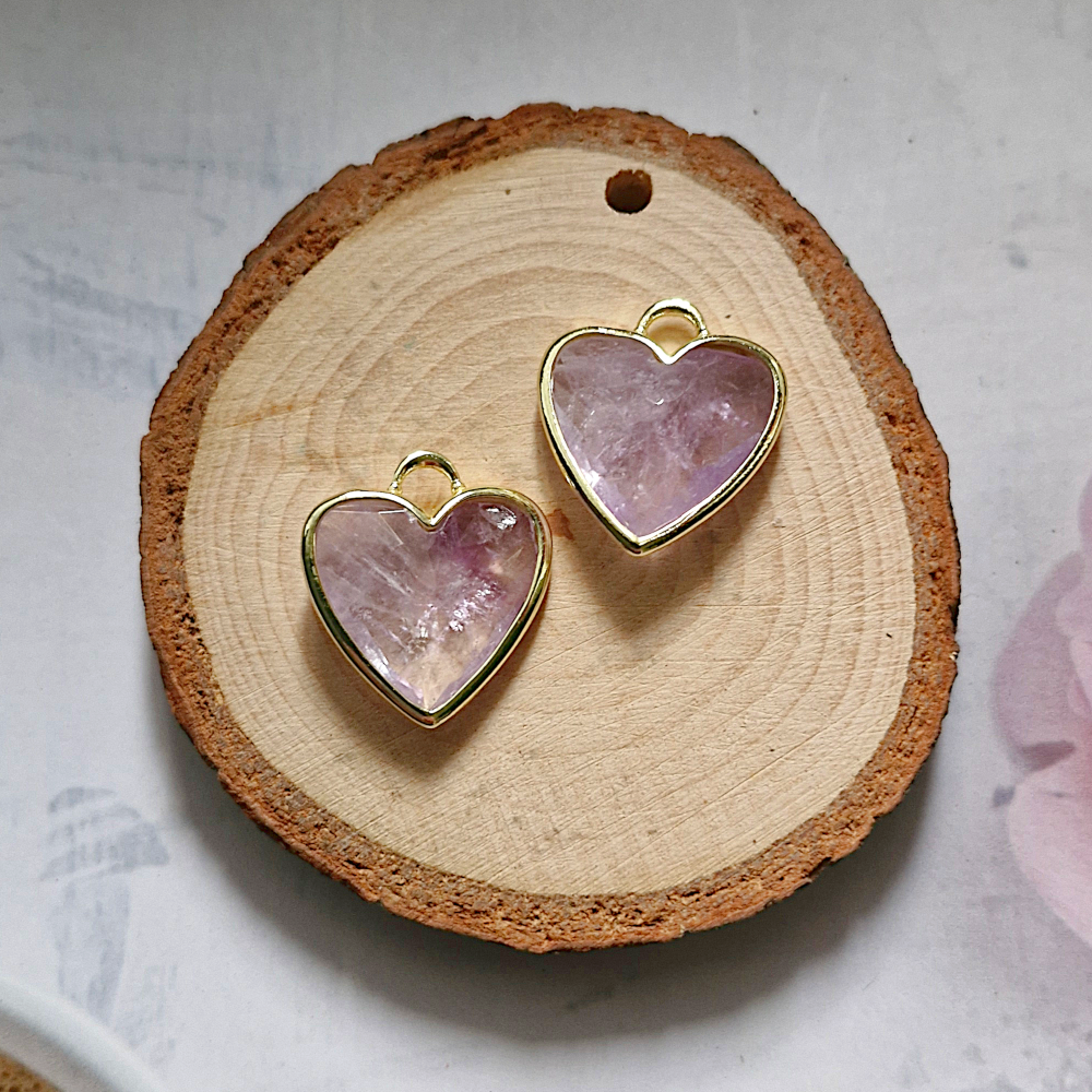 Pink Amethyst Heart Rim Set Dangles