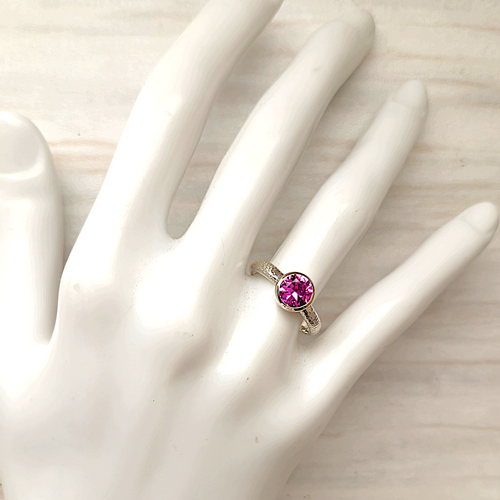 Pink Sapphire Silver Hammered Maxi Ring