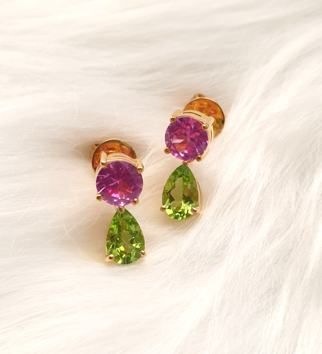 Pink Topaz and Peridot Detachable Separates Earrings