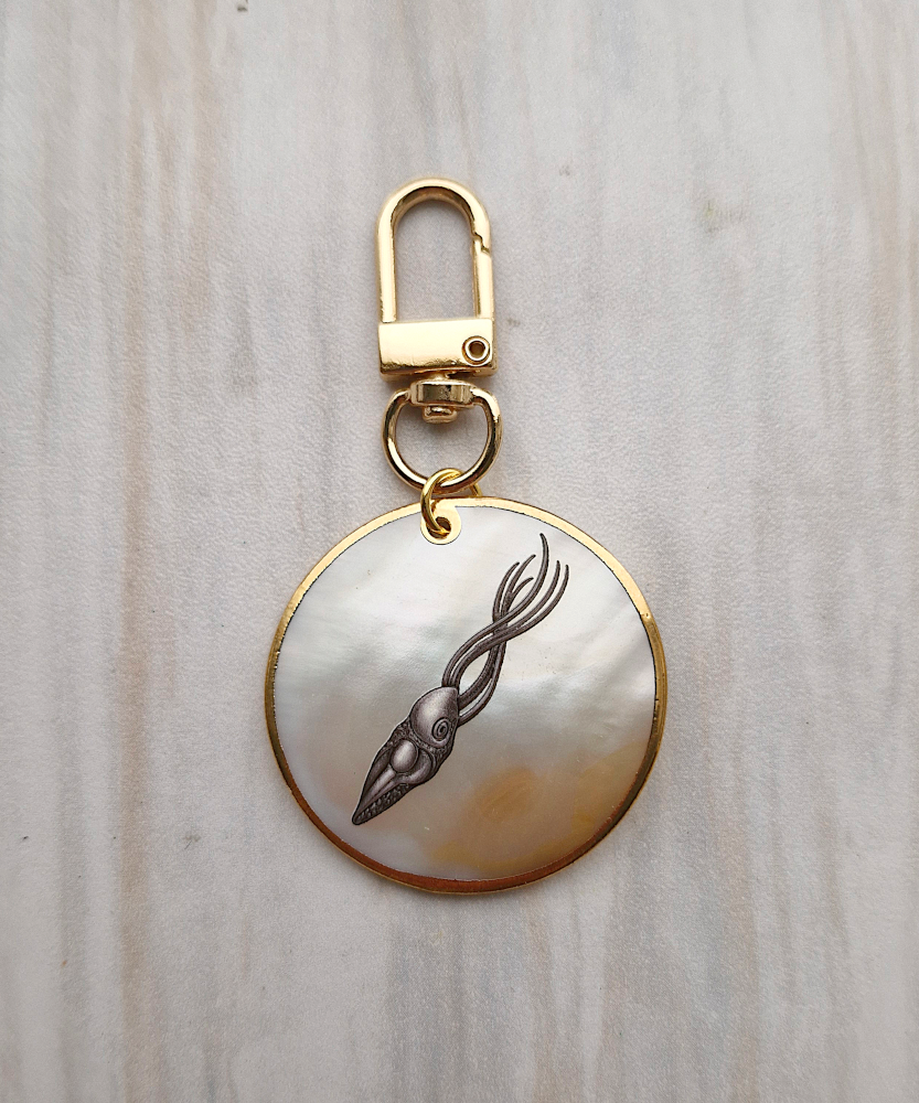Animal Etchings on White Mother of Pearl Bag Charm
