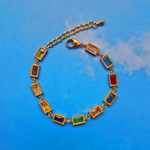 Rectangular Metal and Glass Bracelet