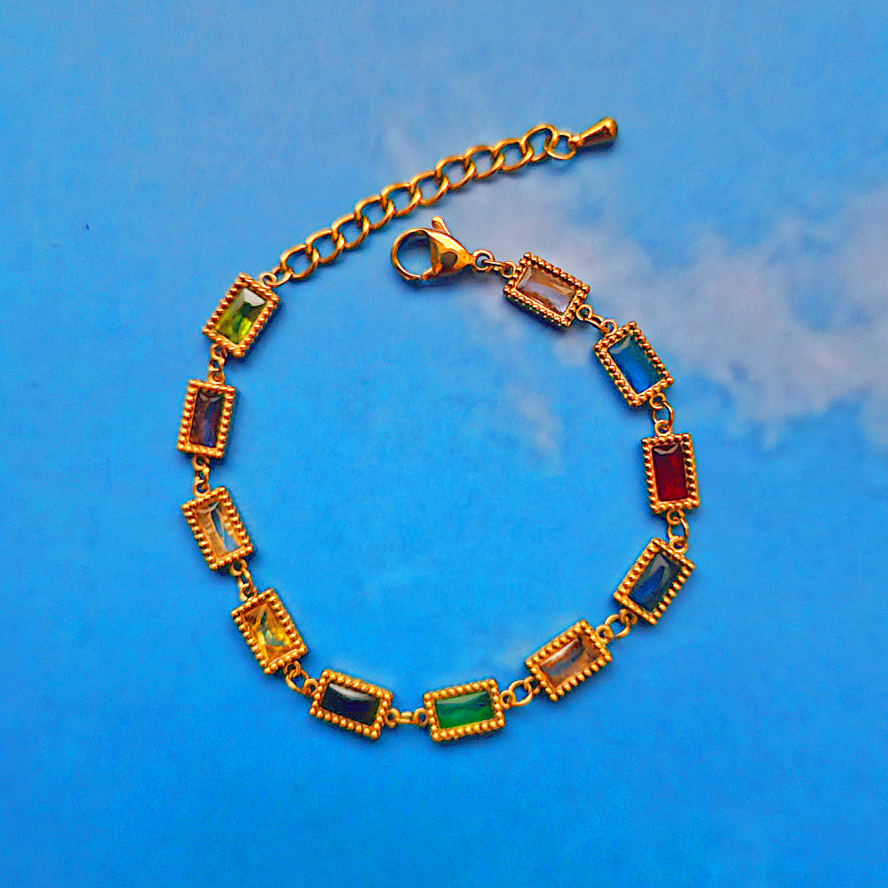 Rectangular Metal and Glass Bracelet