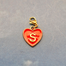 Red Enamel Heart Letter Charm