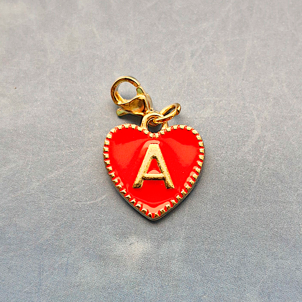 Red Enamel Heart Letter Charm