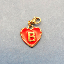 Red Enamel Heart Letter Charm