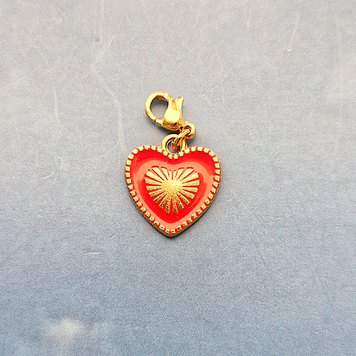 Red Enamel Heart Letter Charm