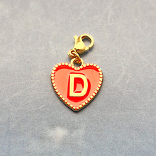 Red Enamel Heart Letter Charm
