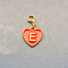 Red Enamel Heart Letter Charm