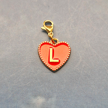 Red Enamel Heart Letter Charm