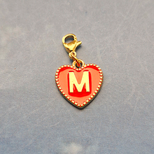 Red Enamel Heart Letter Charm