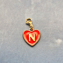 Red Enamel Heart Letter Charm