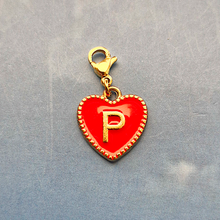Red Enamel Heart Letter Charm