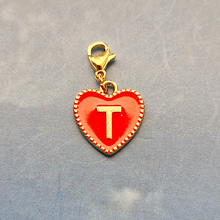 Red Enamel Heart Letter Charm