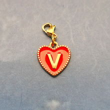 Red Enamel Heart Letter Charm