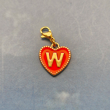 Red Enamel Heart Letter Charm