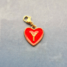 Red Enamel Heart Letter Charm