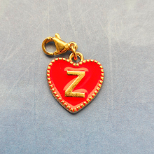 Red Enamel Heart Letter Charm