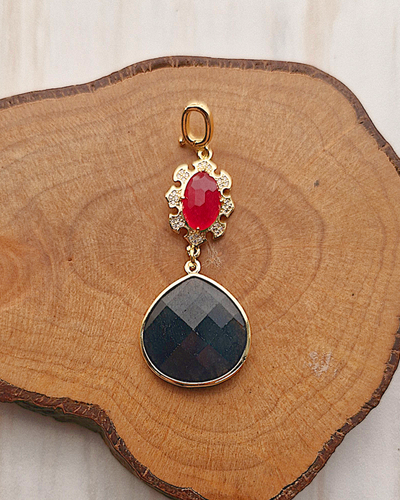 Haloed Red Jade and Black Agate Necklace Pendant