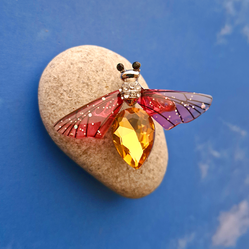 Red Resin and Yellow Cubic Zirconia Honeybee Brooch