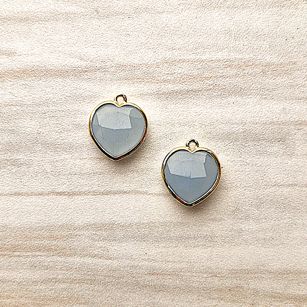 Blue Chalcedony Heart Rim Set Dangles