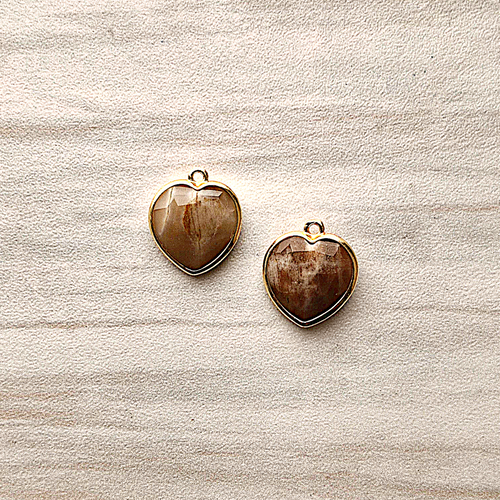 Brown Agate Heart Rim Set Dangles