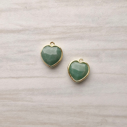 Green Aventurine Heart Rim Set Dangles