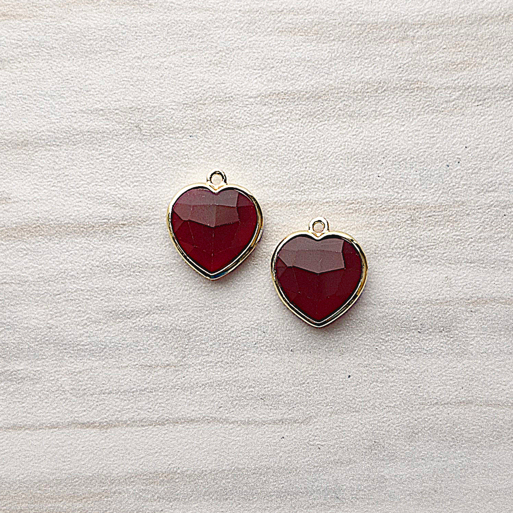 Red Jade Heart Rim Set Dangles