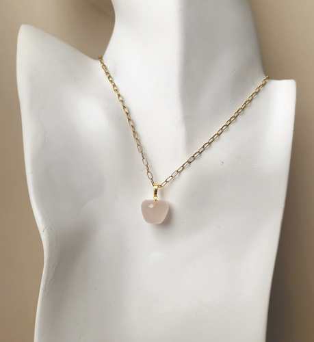 Rose Quartz Apple Single Drop Necklace