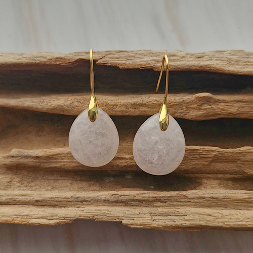 Rose Quartz Cabochon Single Hook Drop Earrings