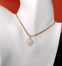 Rose Quartz Heart Cabochon Single Gem Drop Necklace