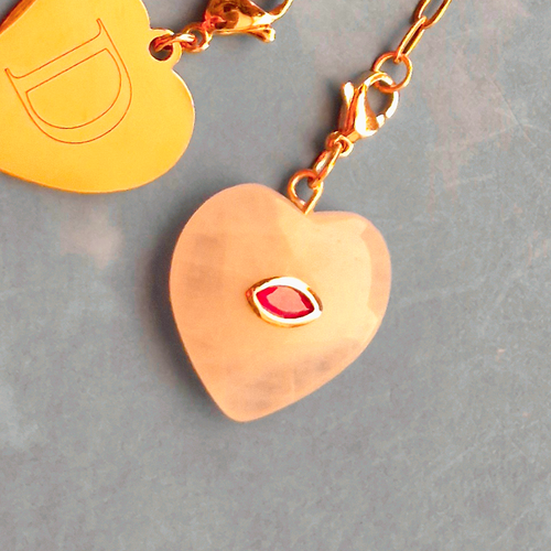 Rose Quartz Heart with Evil Eye Charm