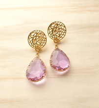 Round Sinamay Studs with Detachable Gemstone Dangles