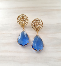 Round Sinamay Studs with Detachable Gemstone Dangles