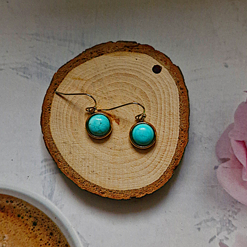 Round Turquoise Single Hook Drop Earrings