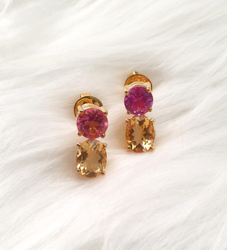 Ruby and Citrine Detachable Separates Earrings