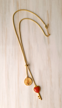 Saint Jude Medallion with Red Jade Heart Key Slider Necklace