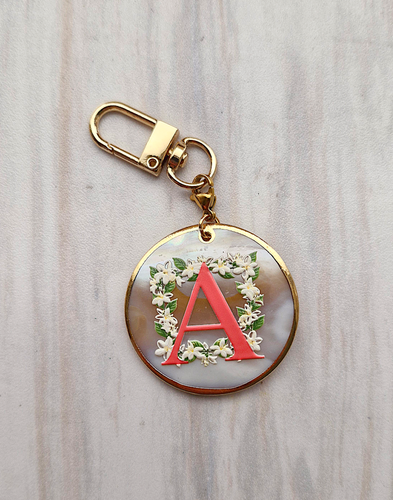 Sampaguita Flower Initials on White Mother of Pearl Bag Charm