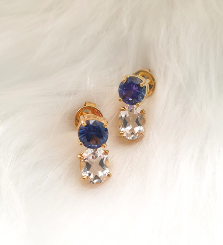 Blue Sapphire and White Topaz Separates Earrings