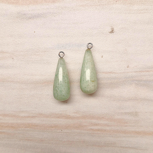 Seafoam Green Jade Cabochon Briolette Drop Dangles