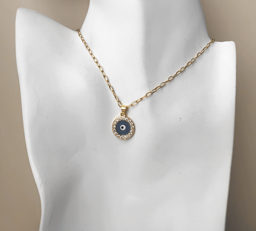 Sky Blue and Cubic Zirconia Evil Eye Single Drop Necklace