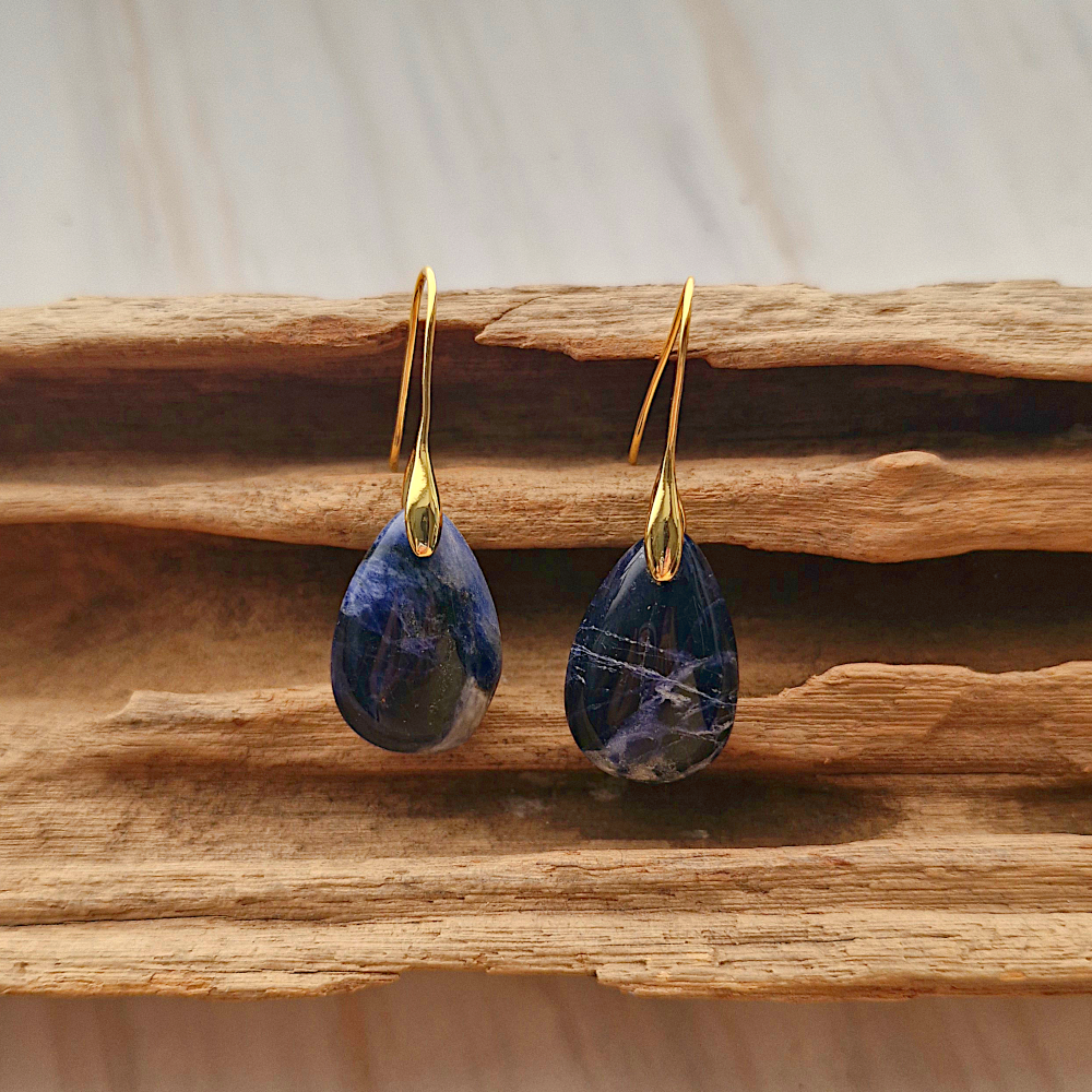 Sodalite Cabochon Single Hook Drop Earrings