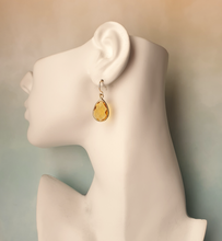 Teardrop Citrine Yellow Glass Single Drop Hook Earrings
