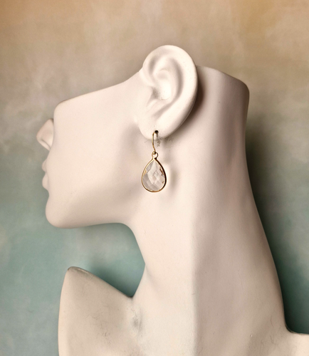 Teardrop Clear Glass Single Drop Hook Earrings