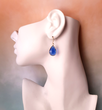 Teardrop Cobalt Blue Glass Single Drop Hook Earrings