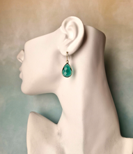 Teardrop Emerald Green Glass Single Drop Hook Earrings