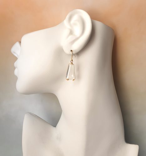 Trapezoid Clear Glass Single Drop Hook Earrings