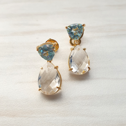 Blue Topaz with White Quartz Briolette Separates Earrings